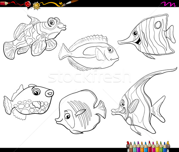 Stock photo: cartoon fish set coloring page