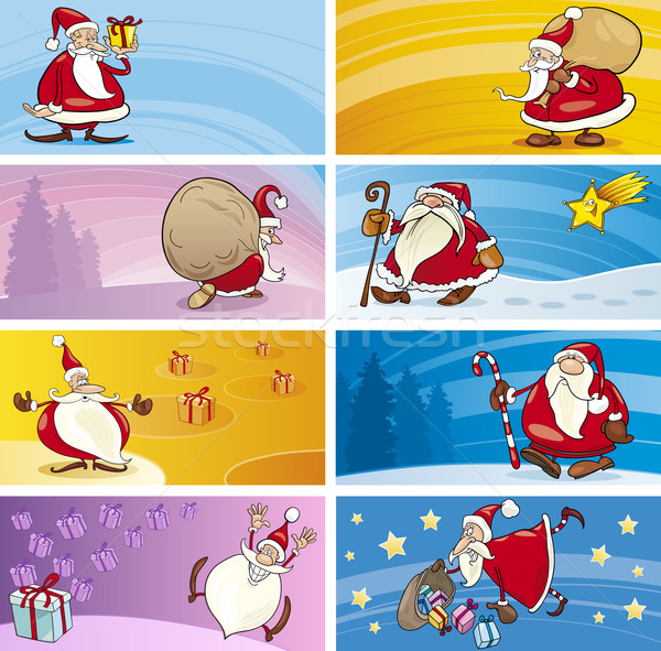Cartoon Greeting Cards with Santa Clauses Stock photo © izakowski