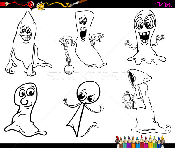 Halloween Geister Seite schwarz weiß Karikatur Illustration Stock foto © izakowski