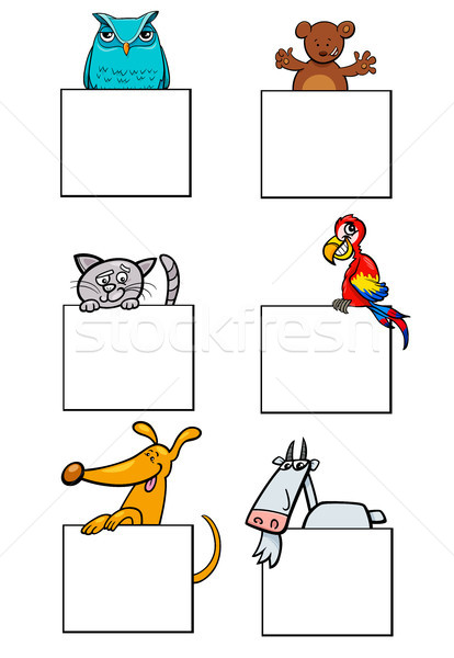 cartoon animal characters with cards collection Stock photo © izakowski