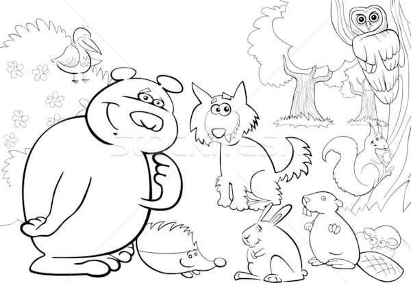 Сток-фото: лес · животные · книжка-раскраска · Cartoon · иллюстрация