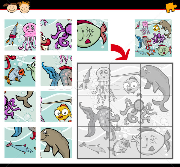cartoon animals jigsaw puzzle game Stock photo © izakowski
