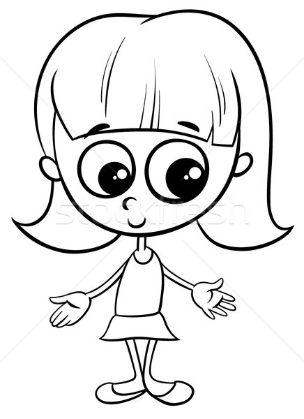 Drăguţ fetita carte de colorat negru alb desen animat Imagine de stoc © izakowski