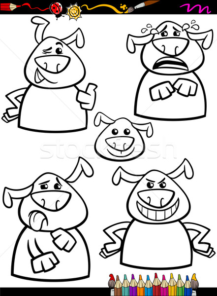 dog emotion set cartoon coloring page Stock photo © izakowski
