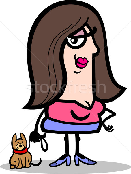 Stock photo: happy woman with puppy cartoon