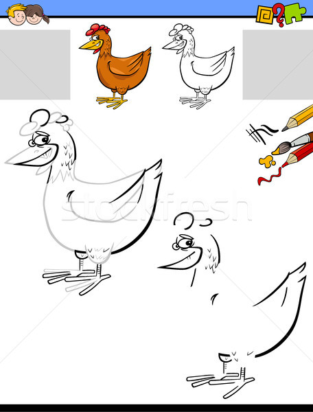 drawing and coloring worksheet with chicken Stock photo © izakowski