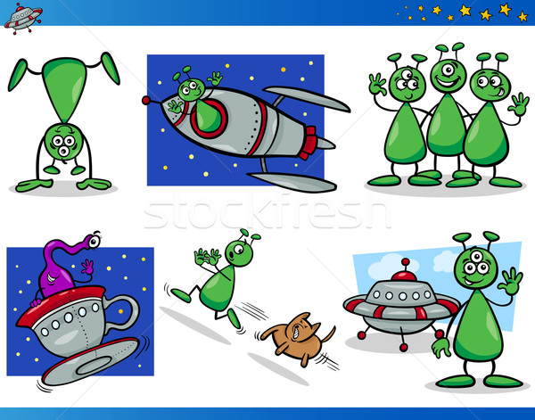 Aliens or Martians Cartoon Characters Set Stock photo © izakowski