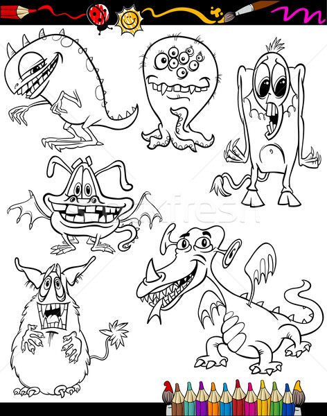 Monsters Cartoon Set for coloring book Stock photo © izakowski