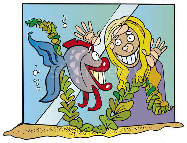 商业照片: 女孩 ·鱼· 水族馆 · 微笑 · 快乐 · 玻璃