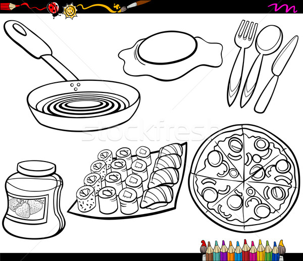 food objects set coloring page Stock photo © izakowski
