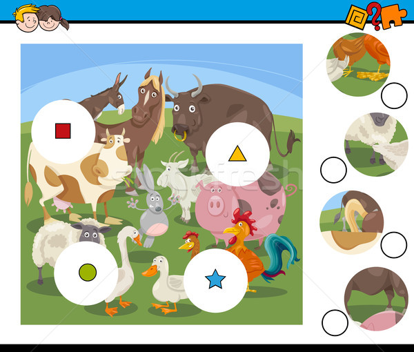 match pieces game with cartoon farm animals Stock photo © izakowski