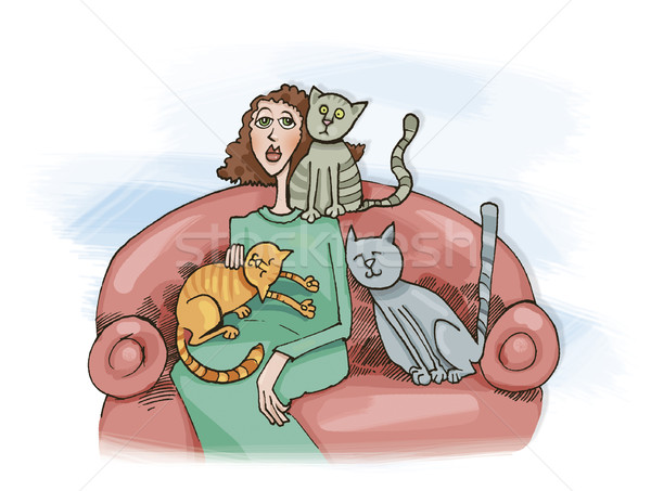 Woman with cats Stock photo © izakowski