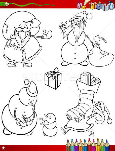 cartoon christmas themes coloring page Stock photo © izakowski