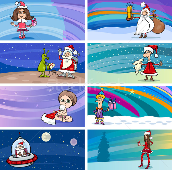 Cartoon Greeting Cards with Santa Claus Stock photo © izakowski