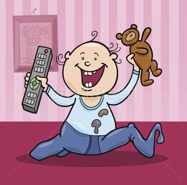 boy with remote control and teddy bear Stock photo © izakowski