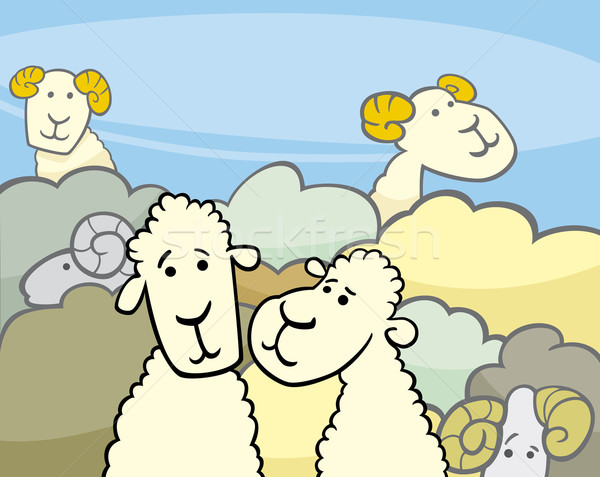 flock of sheep cartoon illustration Stock photo © izakowski