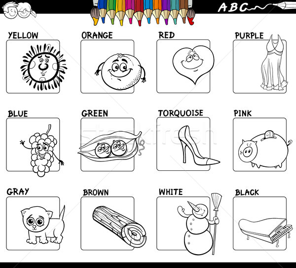 Pädagogisch grundlegende Farben Set schwarz weiß Karikatur Stock foto © izakowski
