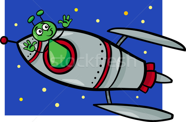 alien in rocket cartoon illustration Stock photo © izakowski