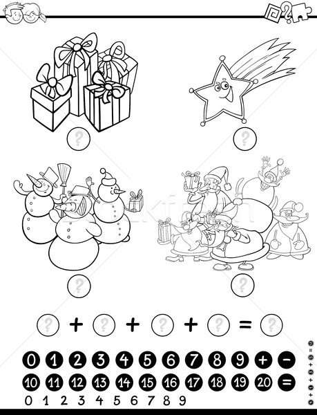 Mathematische Aktivität schwarz weiß Karikatur Illustration pädagogisch Stock foto © izakowski