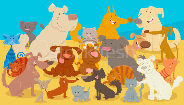 dogs and cats cartoon animal characters Stock photo © izakowski