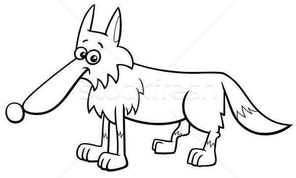 Loup animaux personnage cartoon livre de coloriage blanc noir [[stock_photo]] © izakowski