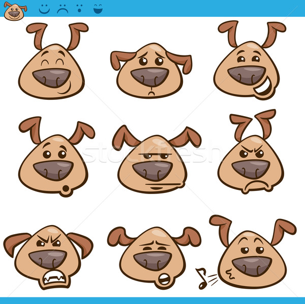 Câine emoticoane desen animat ilustrare set amuzant Imagine de stoc © izakowski