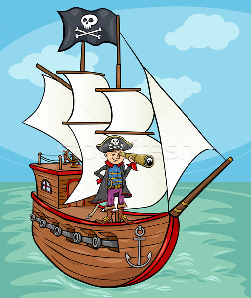 pirate on ship cartoon illustration Stock photo © izakowski