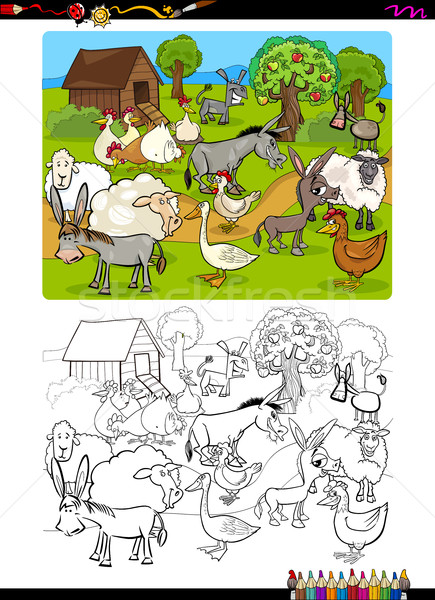 Animais de fazenda livro para colorir desenho animado ilustração engraçado Foto stock © izakowski