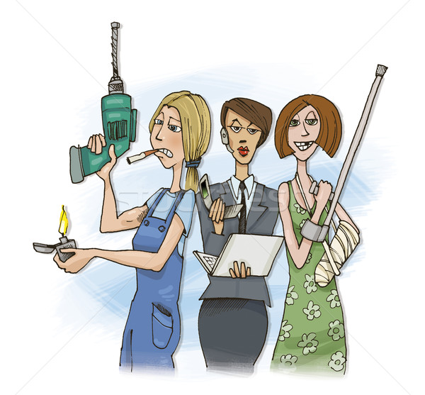三 婦女 插圖 不同 筆記本電腦 商業照片 © izakowski