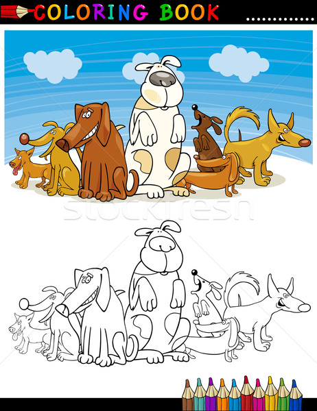 Cartoon chiens livre de coloriage page illustration drôle [[stock_photo]] © izakowski