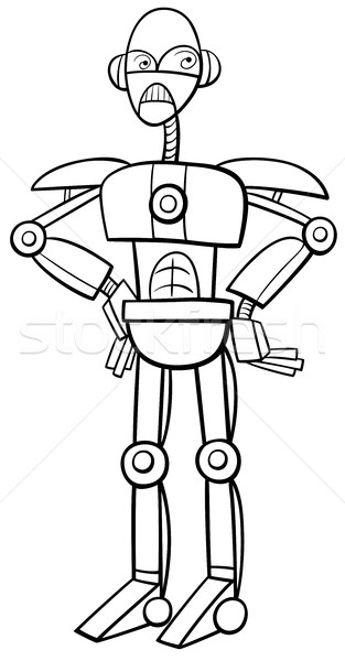 Stockfoto: Robot · cyborg · pagina · zwart · wit · cartoon · illustratie