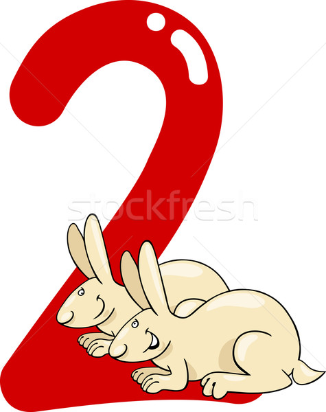 Imagine de stoc: Număr · doua · iepuri · desen · animat · ilustrare · copii