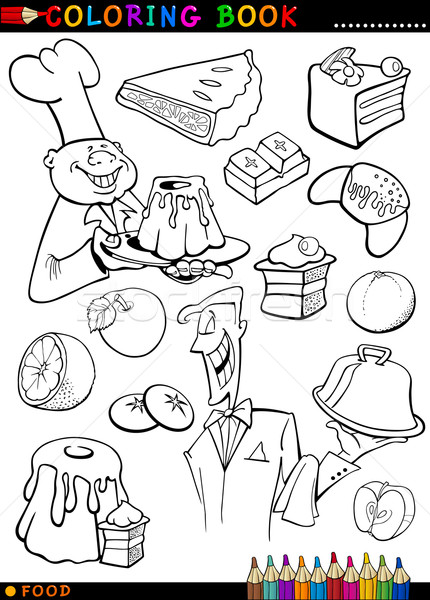 конфеты торты книжка-раскраска страница Cartoon иллюстрация Сток-фото © izakowski