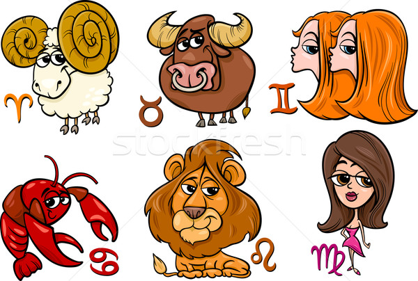 Horoscop zodiac semne set desen animat ilustrare Imagine de stoc © izakowski