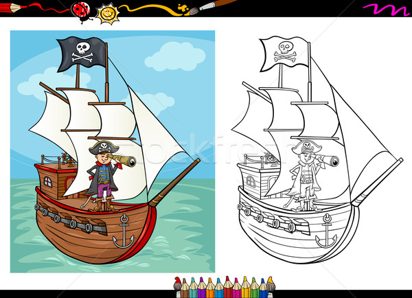 pirate on ship cartoon coloring book Stock photo © izakowski