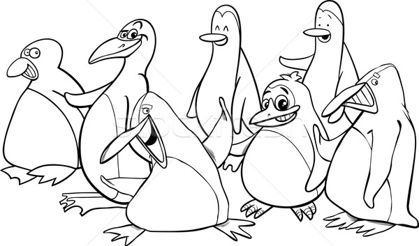 Grupo livro para colorir preto e branco desenho animado ilustração aves Foto stock © izakowski