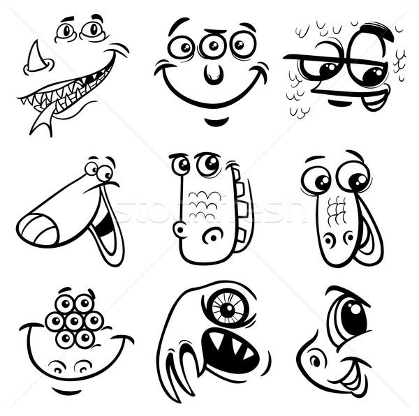 Stock photo: black and white cartoon monsters