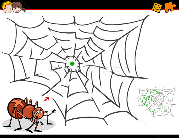 cartoon maze activity with spider and web Stock photo © izakowski