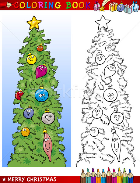 Сток-фото: рождественская · елка · книжка-раскраска · страница · Cartoon · иллюстрация · смешные