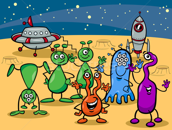 ufo aliens group cartoon illustration Stock photo © izakowski
