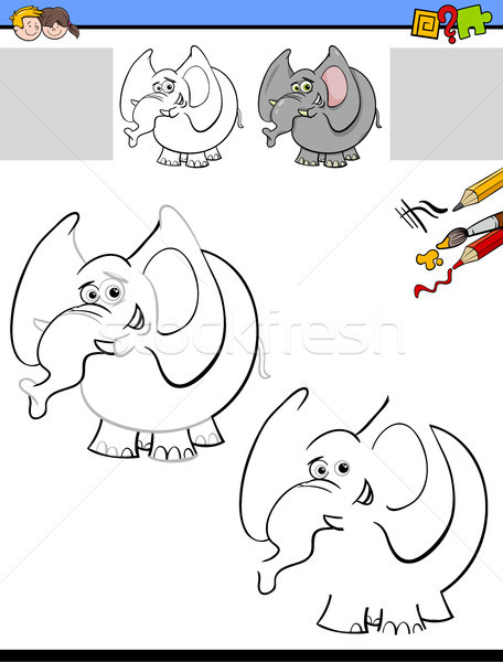 drawing and coloring worksheet with elephant Stock photo © izakowski