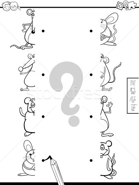 Gyufa egerek játék kifestőkönyv feketefehér rajz Stock fotó © izakowski