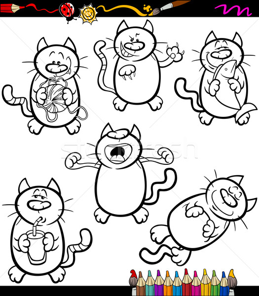 Foto stock: Gatos · conjunto · desenho · animado · livro · para · colorir · página · ilustração