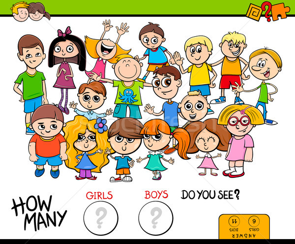 Stock photo: counting girls and boys educational game for kids