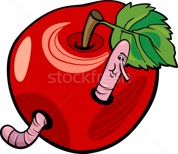 яблоко червя Cartoon иллюстрация смешные фрукты Сток-фото © izakowski