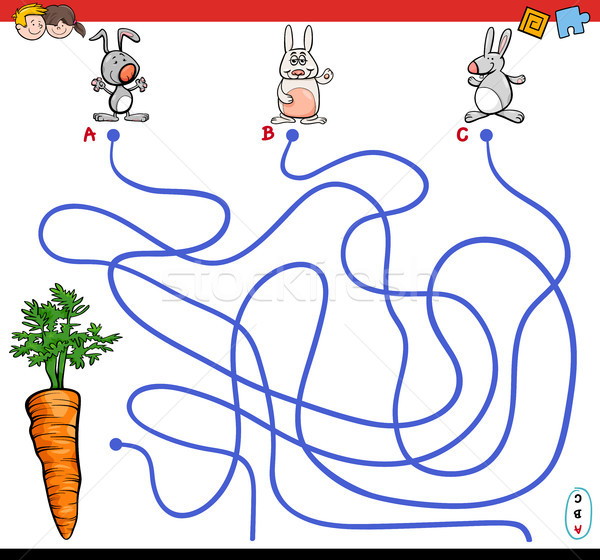 paths maze game with rabbits and carrot Stock photo © izakowski