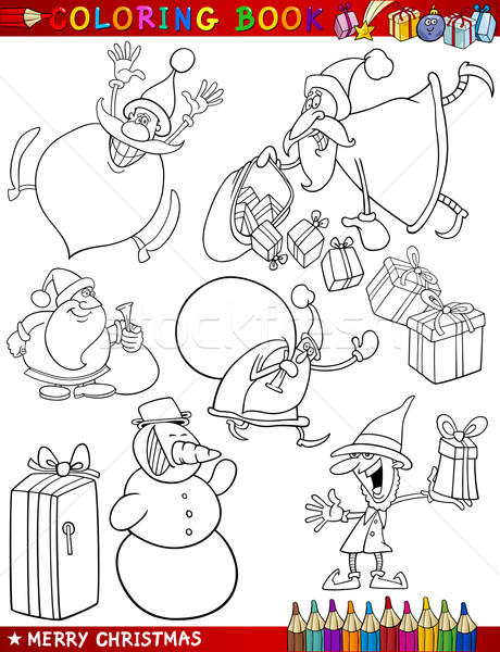 Karikatur Weihnachten Themen Ausmalbuch Seite Illustration Stock foto © izakowski