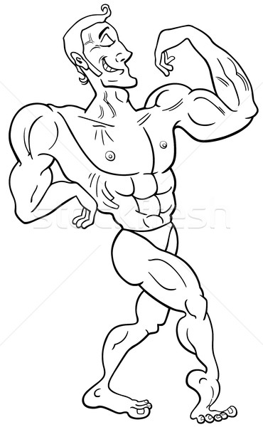 Bodybuilder bianco nero cartoon illustrazioni muscolare Foto d'archivio © izakowski