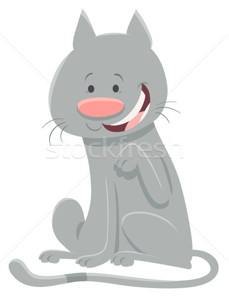 happy gray cat cartoon animal character Stock photo © izakowski