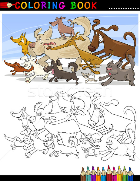 Cartoon psów kolorowanka strona ilustracja funny Zdjęcia stock © izakowski